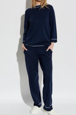 Gucci NAVY BLUE Wool pants with stitching on the legs