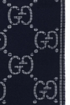 Gucci NAVY BLUE Wool scarf with logo