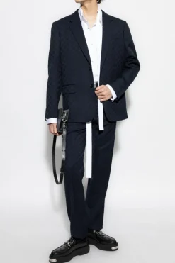 Gucci NAVY BLUE Wool suit with GG pattern