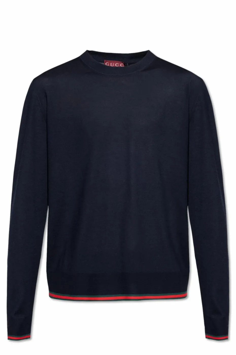Gucci NAVY BLUE Wool sweater with distinctive Web stripe