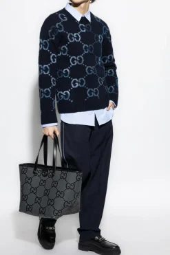 Gucci NAVY BLUE Wool sweater with GG pattern