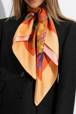 Gucci ORANGE Reversible shawl with floral motif