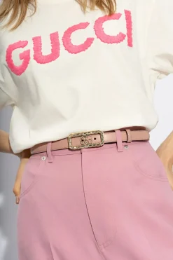 Gucci PINK Leather belt with logo