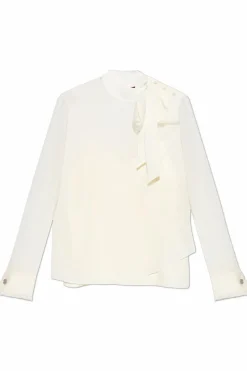 Gucci WHITE Silk top with stand-up collar
