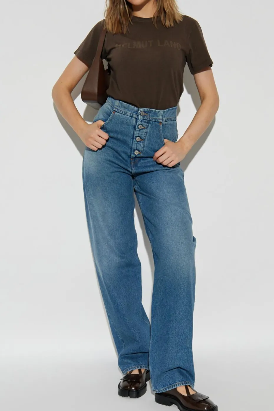Helmut Lang BROWN T-shirt with logo