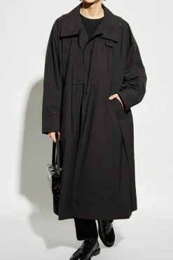 Homme Plissé Issey Miyake BLACK Coat with stand-up collar