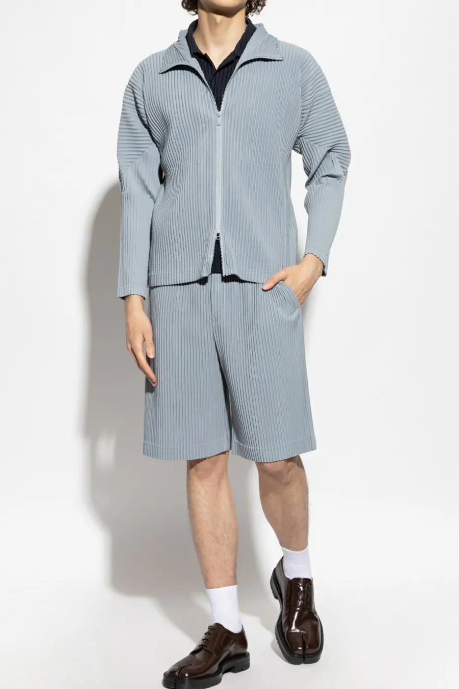 Homme Plissé Issey Miyake light blue Pleated Cardigan