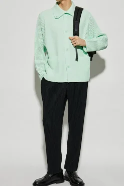 Homme Plissé Issey Miyake GREEN Cardigan with Collar
