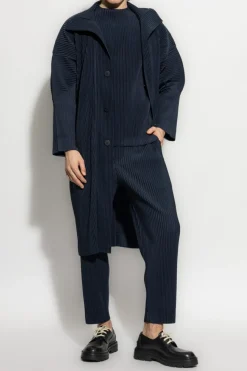 Homme Plissé Issey Miyake NAVY BLUE Pleated Coat