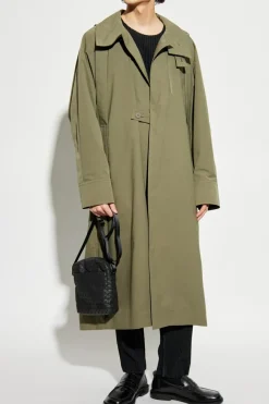 Homme Plissé Issey Miyake GREEN Coat with stand-up collar
