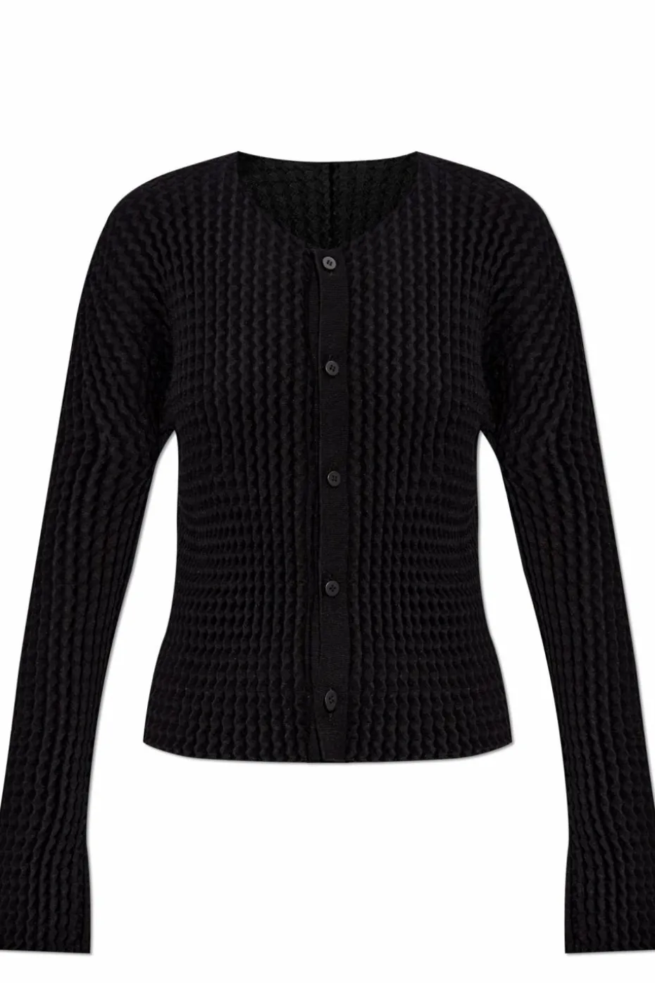 Issey Miyake BLACK Pleated Cardigan by Issey Miyake