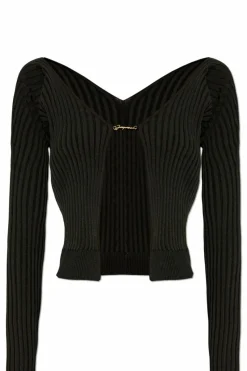 Jacquemus BLACK ‘Pralu’ ribbed top with logo