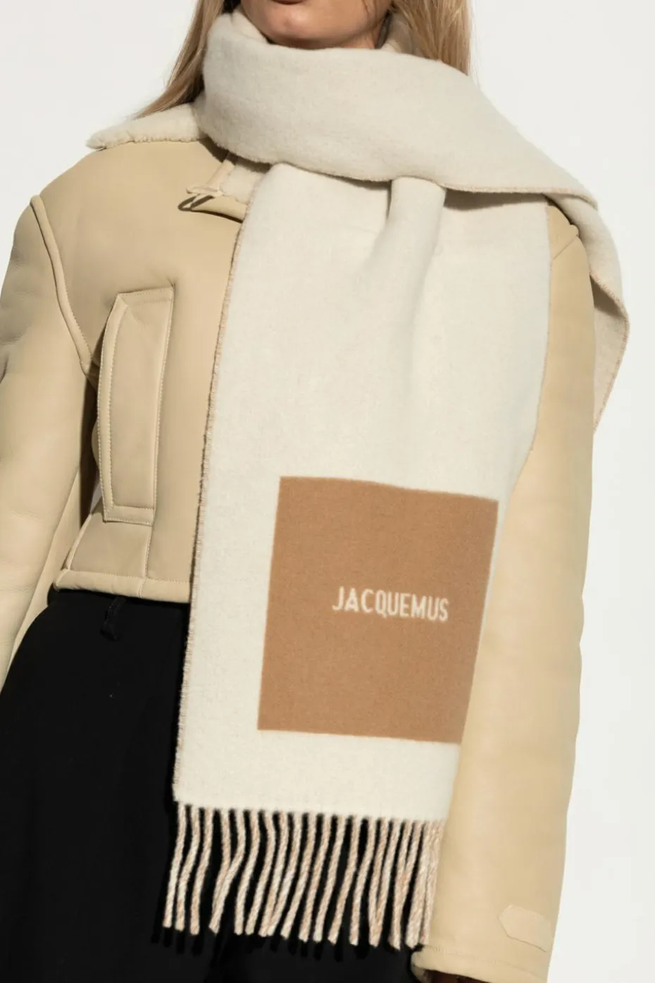 Jacquemus cream Wool scarf with logo