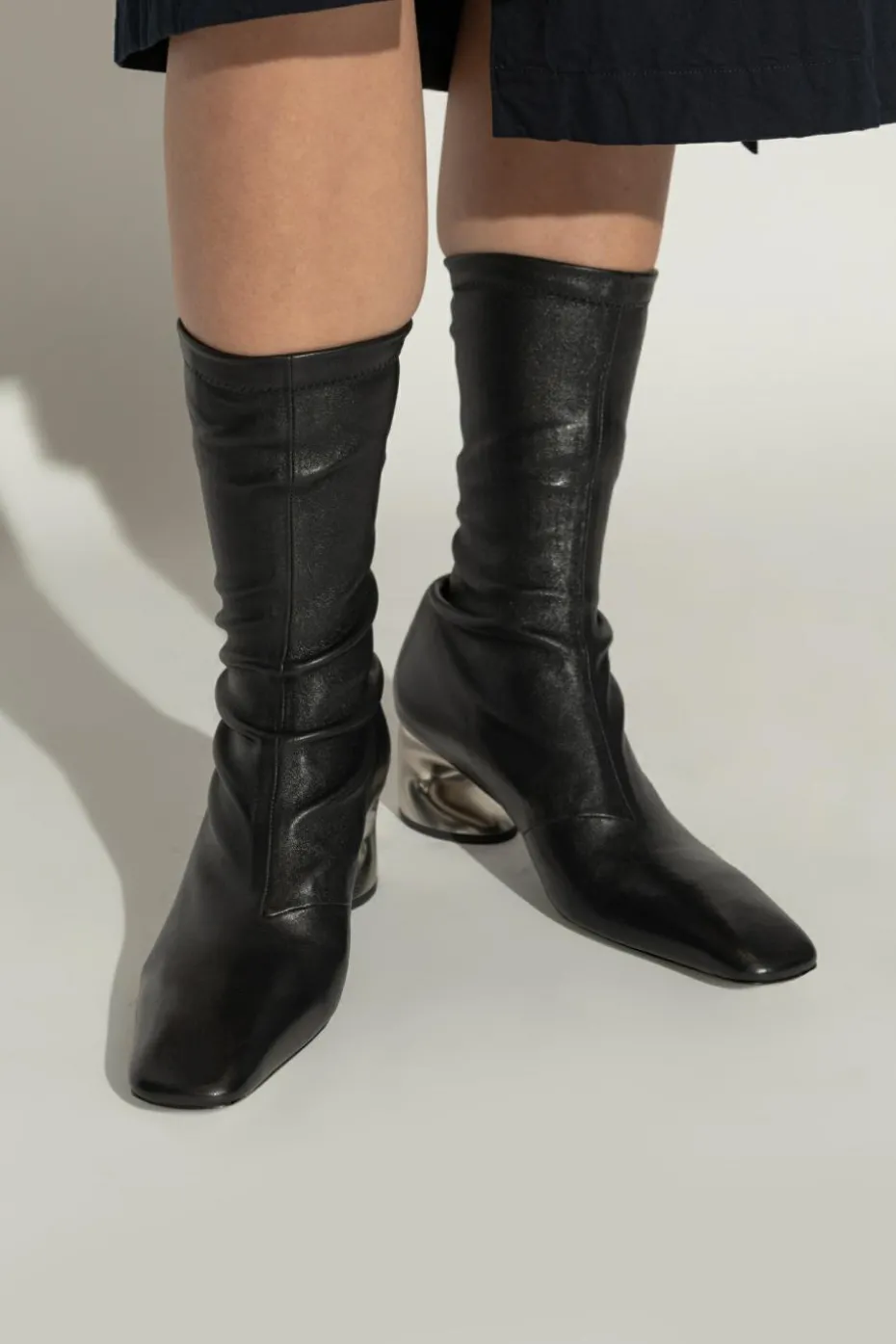 JIL SANDER BLACK Leather ankle boots