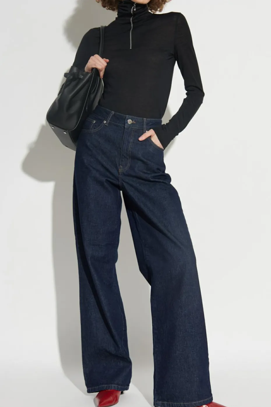 JIL SANDER+ BLACK Top with stand-up collar