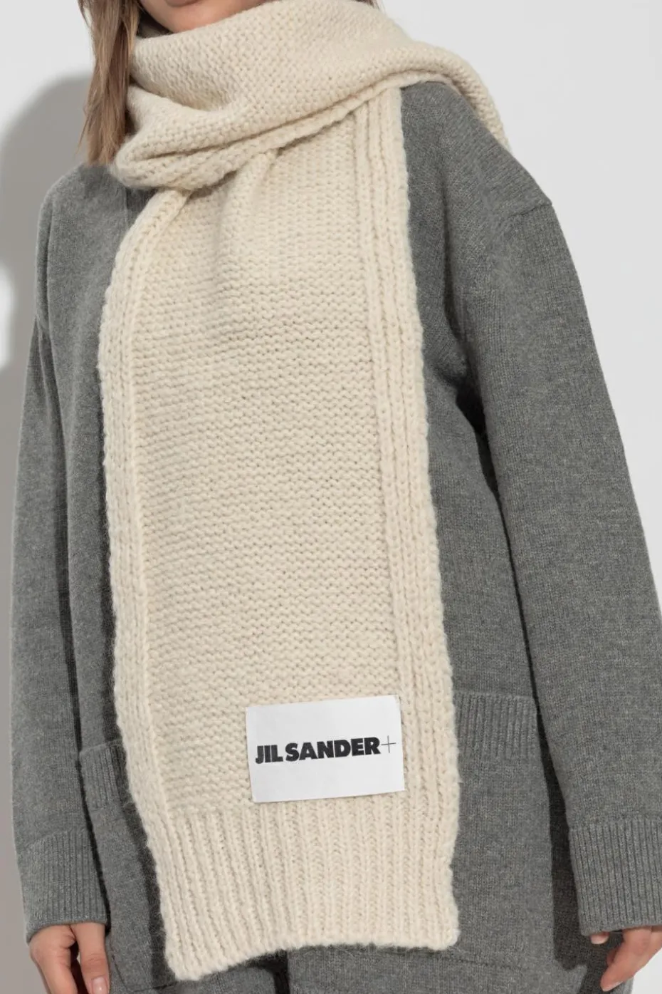 JIL SANDER+ cream Mohair scarf