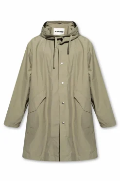 JIL SANDER GREEN Hooded coat
