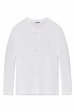 JIL SANDER WHITE Cardigan with floral motif