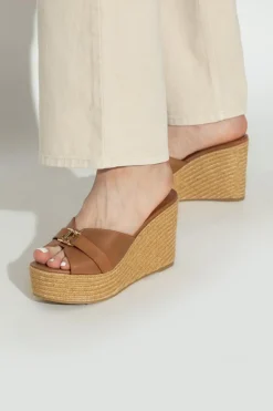 Jimmy Choo BROWN Wedge Slide Sandals "Leda"
