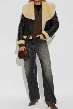 JW Anderson BROWN Sheepskin coat with pockets
