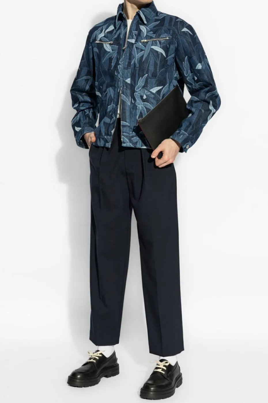 Kenzo NAVY BLUE Denim jacket with decorative pattern