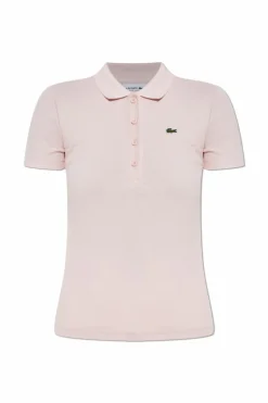 Lacoste PINK Ribbed polo shirt with logo patch