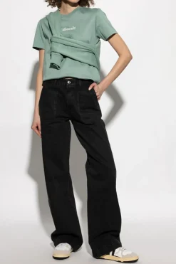Lanvin GREEN T-shirt with embroidered logo