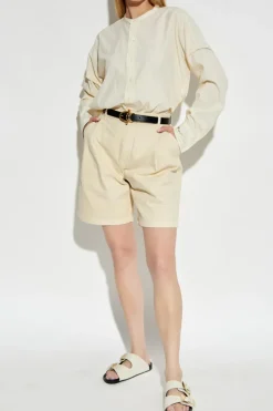 Maison Kitsuné cream High-waisted denim shorts