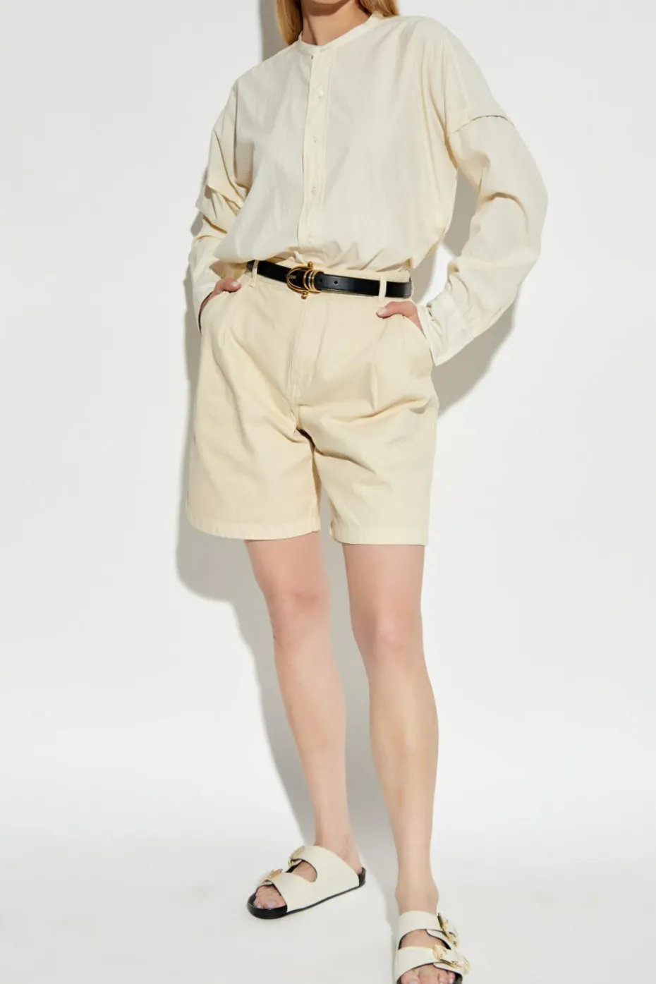 Maison Kitsuné cream High-waisted denim shorts
