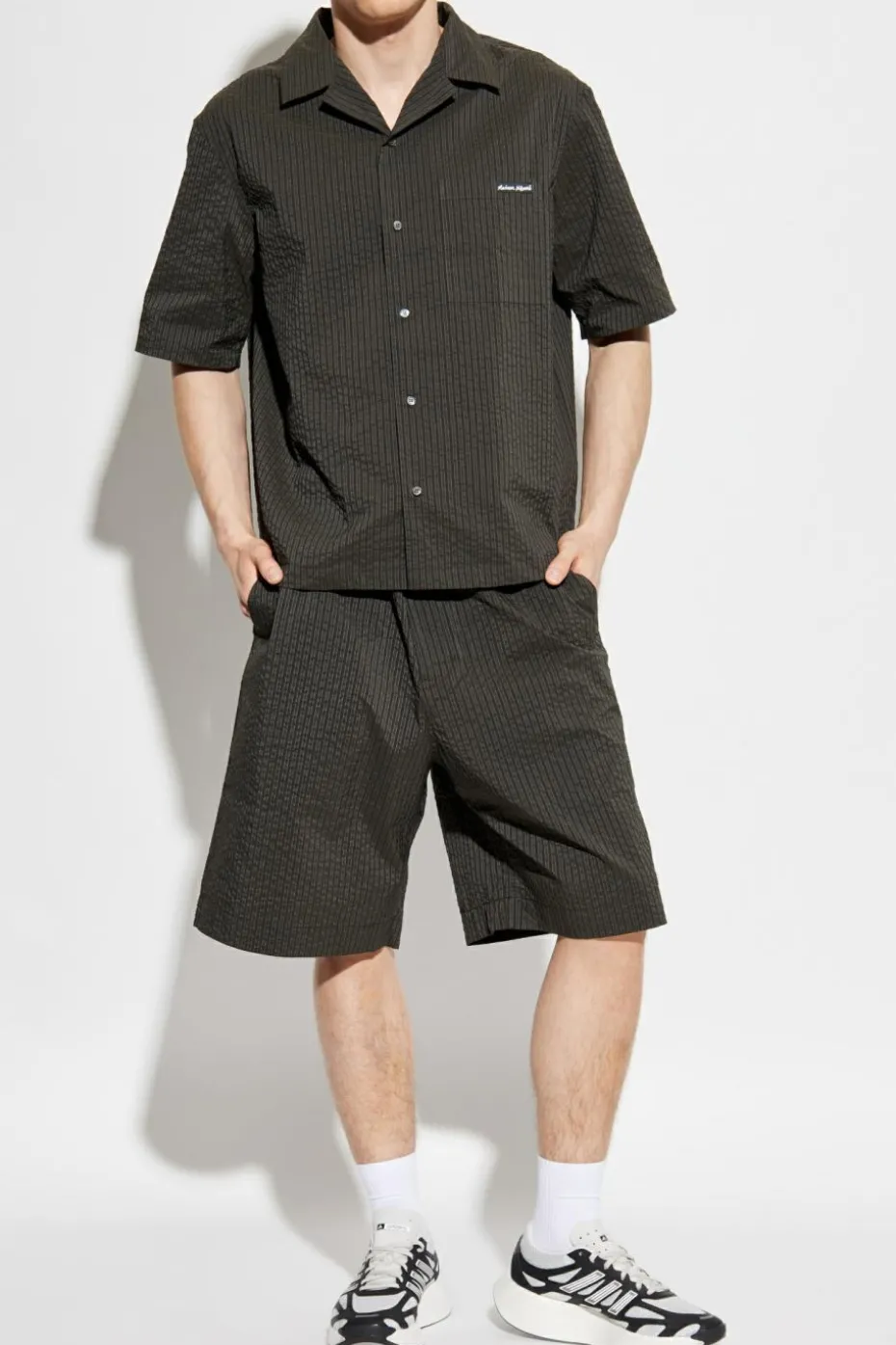 Maison Kitsuné GREEN Striped pattern shorts