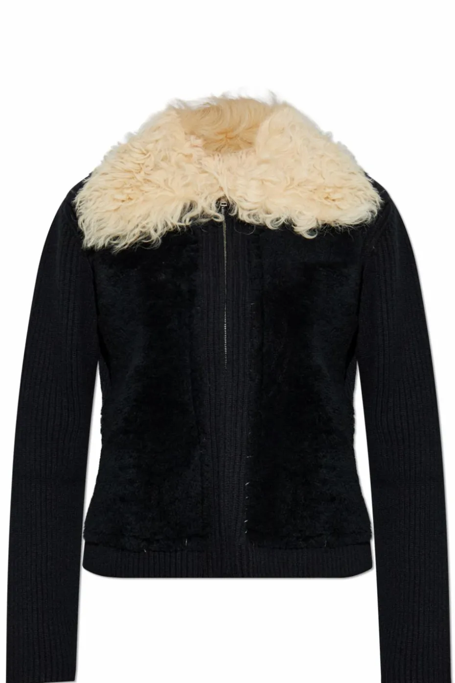 Marni BLACK Cardigan with a fur collar
