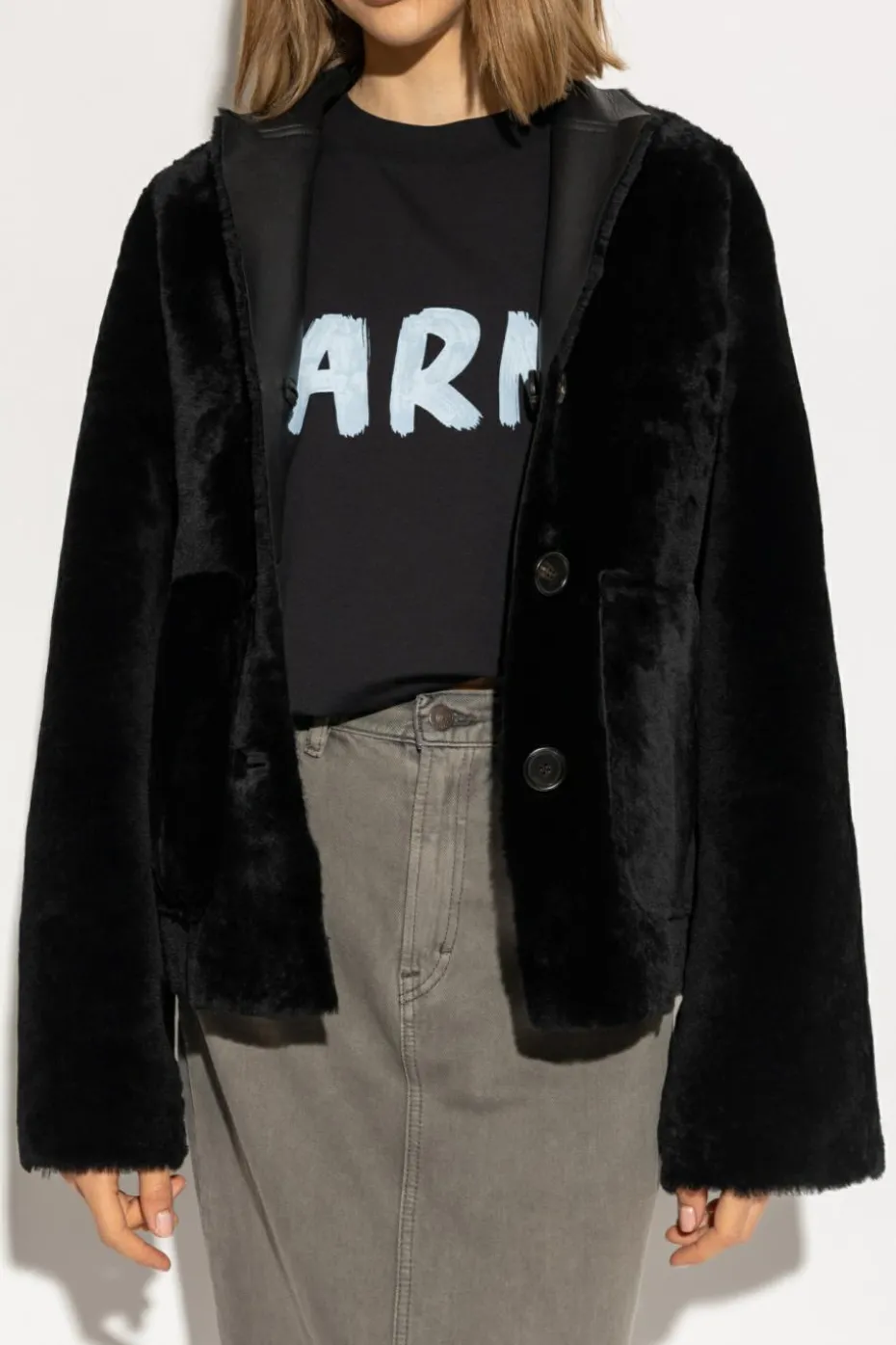 Marni BLACK Reversible shearling coat