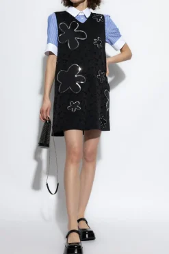 Marni BLACK Short dress with appliqués