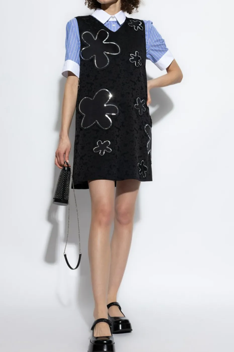 Marni BLACK Short dress with appliqués