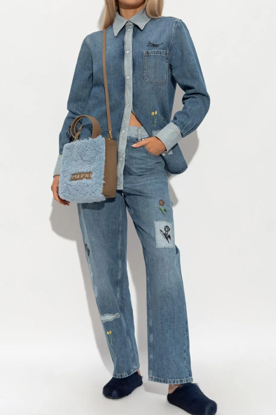Marni BLUE Denim shirt with logo