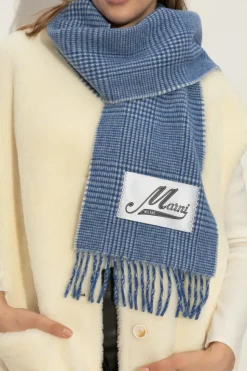 Marni BLUE Scarf with a check pattern