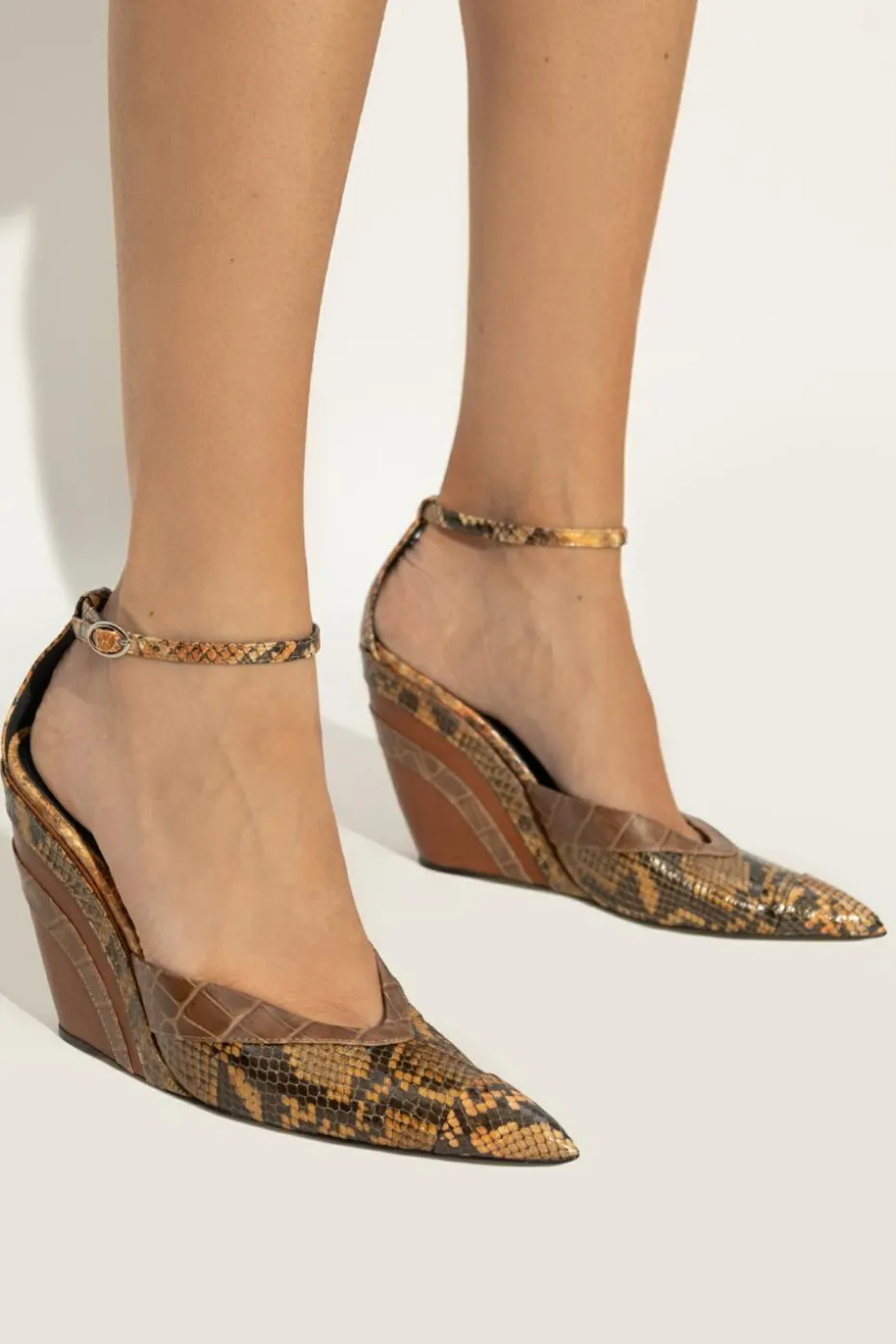 Marni BROWN Platform sandals with snake skin motif
