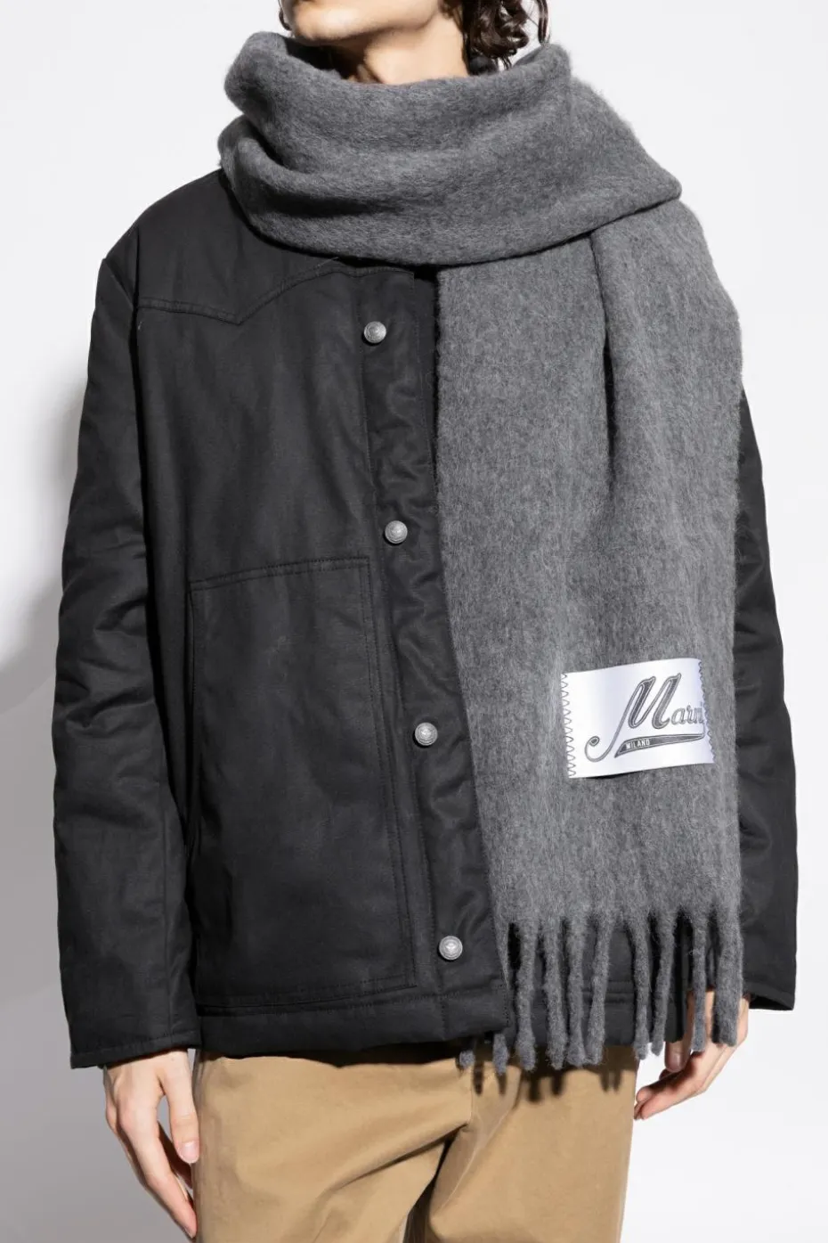 Marni GREY Wool scarf with logo