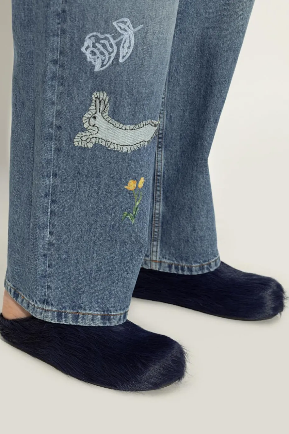 Marni NAVY BLUE Futrzane slippers