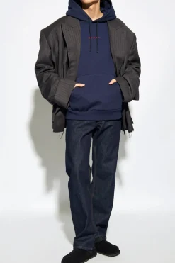 Marni NAVY BLUE Hoodie with logo