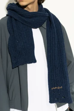Marni NAVY BLUE Scarf with logo