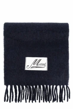 Marni NAVY BLUE Wool scarf with logo