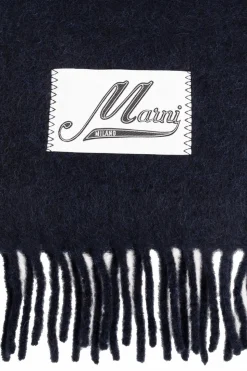 Marni NAVY BLUE Wool scarf with logo