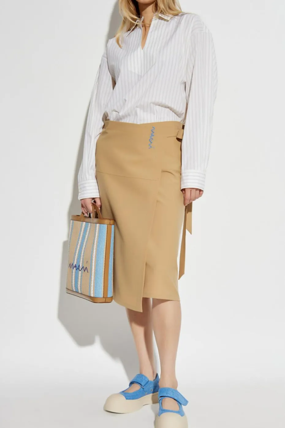 Marni WHITE Oversize top with striped pattern