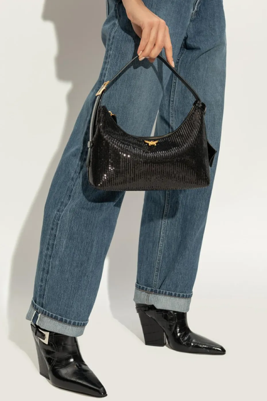 MCM BLACK Sequin shoulder bag