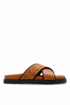 MCM BROWN Slippers with logo