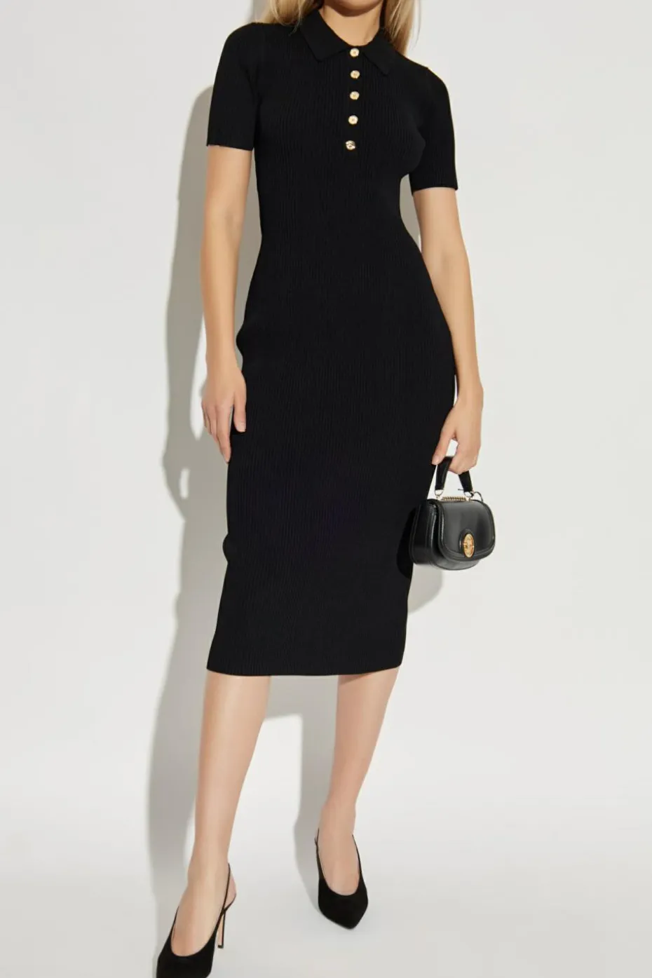 Michael Michael Kors BLACK Ribbed bodycon dress