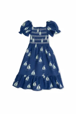 Mini Rodini NAVY BLUE Cotton dress with ruching