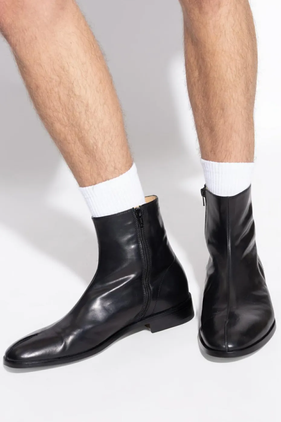 MM6 Maison Margiela BLACK Leather ankle boots