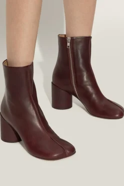 MM6 Maison Margiela BURGUNDY Leather heeled ankle boots
